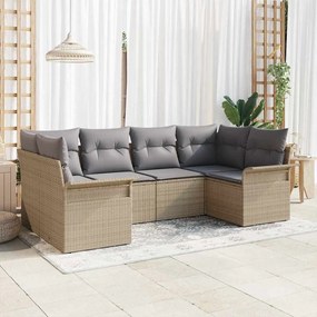 vidaXL Conjunto de Sofá de 6 Peças com Almofadas Bege Vime Poli