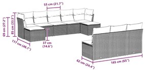10 pcs conj. sofás jardim com almofadões vime PE cinzento-claro