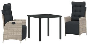 Conjunto de Jantar de Jardim 3 Peças Cinza Claro em Rattan Sintético