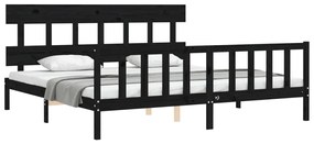 Estrutura de cama com cabeceira 200x200 cm madeira maciça preto