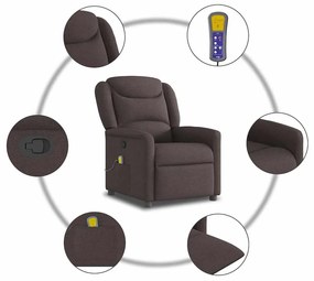 Poltrona de massagens reclinável tecido castanho-escuro