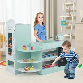 Supermercado infantil de Brincar de madeira 89 cm x 57 cm x 88 cm com caixa registradora Máquina POS Vending para crianças de 3 a 8 anos Verde