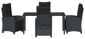 Conjunto de Jantar de Jardim 5 Peças Preto em Rattan e Poliéster