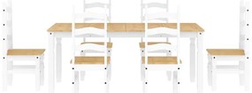 7 pcs conjunto de jantar Panama madeira pinho maciça branco