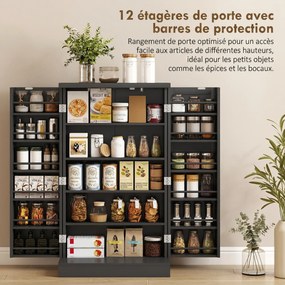 Armário de Cozinha com 2 Portas, 60 x 30 x 104 cm, 12 Suportes de Porta, Preto