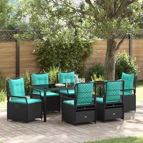 Conjunto de Jantar de Jardim de 7 Peças Preto Rattan Poliéster