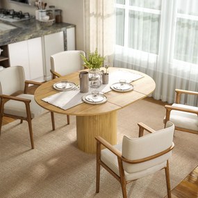 Mesa de Refeição Extensível Redonda para 6-8 Pessoas com Base Estriada para Sala de Estar 110-150x110x75 cm Madeira