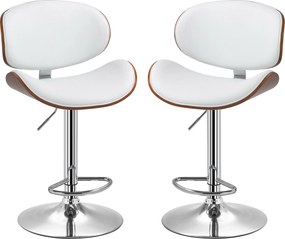 Conjunto de 2 cadeiras de bar com banco regulável em altura, revestimento sintético, 53 x 52 x 92-112 cm, branco