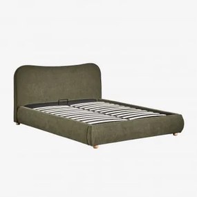 Cama Com Canapé Abatível Estofada Winselet Tecido Verde Exército & 160 X 200 Cm - Sklum