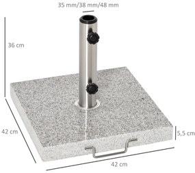 Base para Chapéu de Sol de Mármore Universal com 2 Rodas e Alça de Transporte para Mastros de Ø35/38/42mm Suporte para Chapéu de Sol de Exterior 42x42