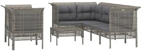 8 pcs conjunto lounge de jardim c/ almofadões vime PE cinzento