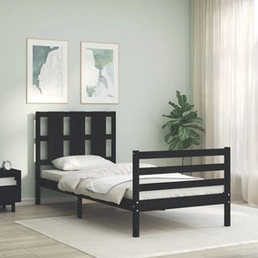 vidaXL Estrutura cama de solteiro c/ cabeceira madeira maciça preto