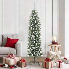 vidaXL Árvore Slim de Natal Artificial Verde e Branco 180 cm