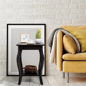 Conjunto de 2 mesas de cabeceira de 2 camadas com pernas curvas para quarto, sala de estar e sala de estar 40 x 40 x 60 cm castanho