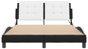 Estrutura cama c/ luzes LED 140x190cm couro artif. preto/branco