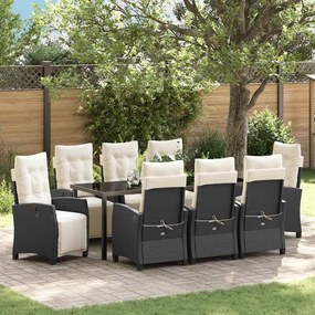 vidaXL Conjunto de Jantar de Jardim 9 Peças de Rattan Poliéster Preto