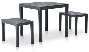 vidaXL Mesa de jardim com 2 bancos plástico antracite