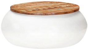 Mesa de centro 68x68x30 cm madeira recuperada maciça branco