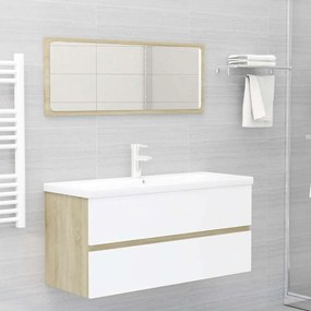 vidaXL 2 pcs conj. móveis casa banho contrapl. branco/carvalho sonoma