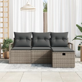 Conjunto de Sofá de Jardim vidaXL 4 Peças com Almofadas Cinza Rattan P