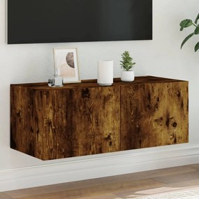 vidaXL Móvel de parede p/ TV c/ luzes LED 80x35x31 cm carvalho fumado