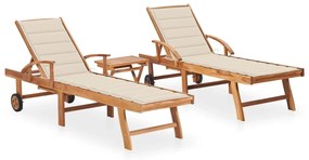 vidaXL Espreguiçadeiras com mesa e almofadão 2 pcs teca maciça
