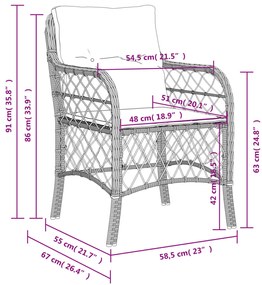 Cadeiras de jardim com almofadões 2 pcs vime PE bege misturado