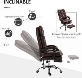 Cadeira de escritório ergonómica com altura ajustável, encosto reclinável e apoio para os pés retrátil, castanha