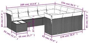 11 pcs conjunto sofás de jardim c/ almofadões vime PE cinzento