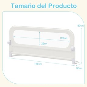 Barreira segurança dobrável para camas infantis, ajustável 148 x 36 x 60 cm (C x L x A), com capa removível em tecido Oxford, base em U, com correia e