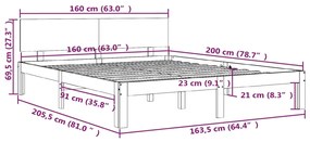 Estrutura de cama 160x200 cm pinho maciço