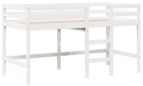 Cama alta c/ escada e telhado 90x190 cm pinho maciço branco