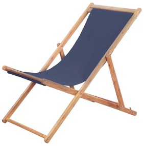 44000 vidaXL Cadeira de praia dobrável tecido e estrutura de madeira azul