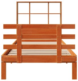 Cama com estante sem colchão 90x200cm pinho maciço castanho-mel