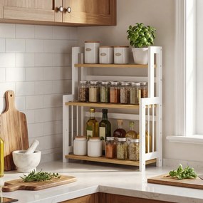 Suporte para especiarias em bambu para cozinha 18 x 41 x 53 cm , prateleira de arrumação com 3 níveis tom de carvalho natural