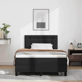 Cama Box com Colchão Preta, 120x200 cm, em Couro Sintético