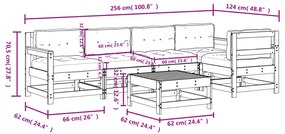 6 pcs conjunto lounge jardim com almofadões madeira maciça