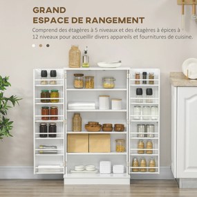 Armário de cozinha para despensa com 2 portas, 5 prateleiras e 12 suportes para especiarias - 60 x 30 x 104 cm - branco