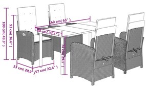 5 pcs conjunto de jantar p/ jardim c/ almofadões cinzento claro