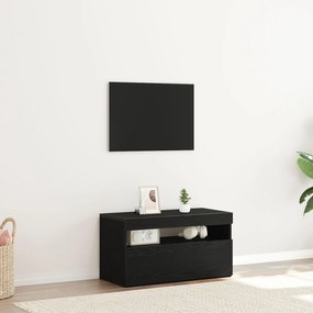Estante para TV com Luzes LED em Madeira de Carvalho Preto 75x35x40 cm