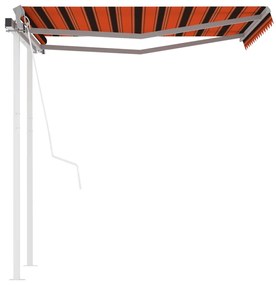 Toldo retrátil automático com postes 3,5x2,5 m laranja/castanho