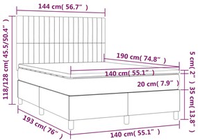 Cama box spring c/ colchão e LED 140x190 cm tecido cinza-escuro