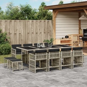 vidaXL 13 pcs conj. jantar jardim c/ almofadões vime PE cinzento-claro