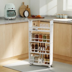 Carrinho cozinha de Arrumação Estreito, 45 x 15 x 91 cm, 4 Níveis, Branco