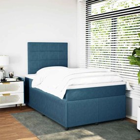 Cama boxspring com colchão 120x190 cm veludo azul-escuro