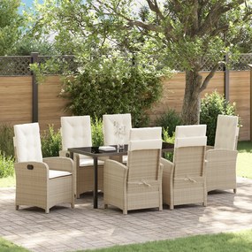 vidaXL Conjunto de Jantar de Jardim com Almofadas Bege de Rattan Polimérico