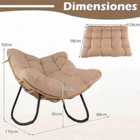 Cadeira de baloiço em forma de ovo para exterior, em rattan PE com almofada removível, estrutura metálica, oscilação de 25°, travões anti-capotamento,