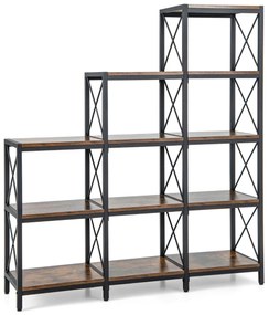 Estante escalonada em aço carbono com 9 cubos Estante aberta com 12 prateleiras 115 x 30 x 130 cm Castanho