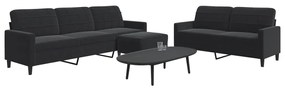3 pcs conjunto de sofás com almofadões veludo preto