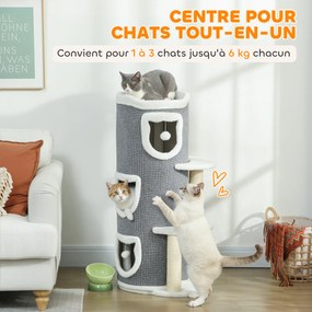 Torre para gatos de 4 níveis, árvore para gatos estável com arranhadores de sisal e borda em pelúcia, 2 plataformas, 50 x 36 x 101 cm, cinzenta